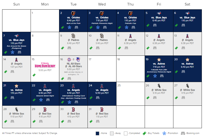 Seattle Mariners schedule for July 2024